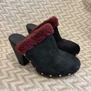 UGG Australia Women’s Adele Fur Trim Suede Clog Heels